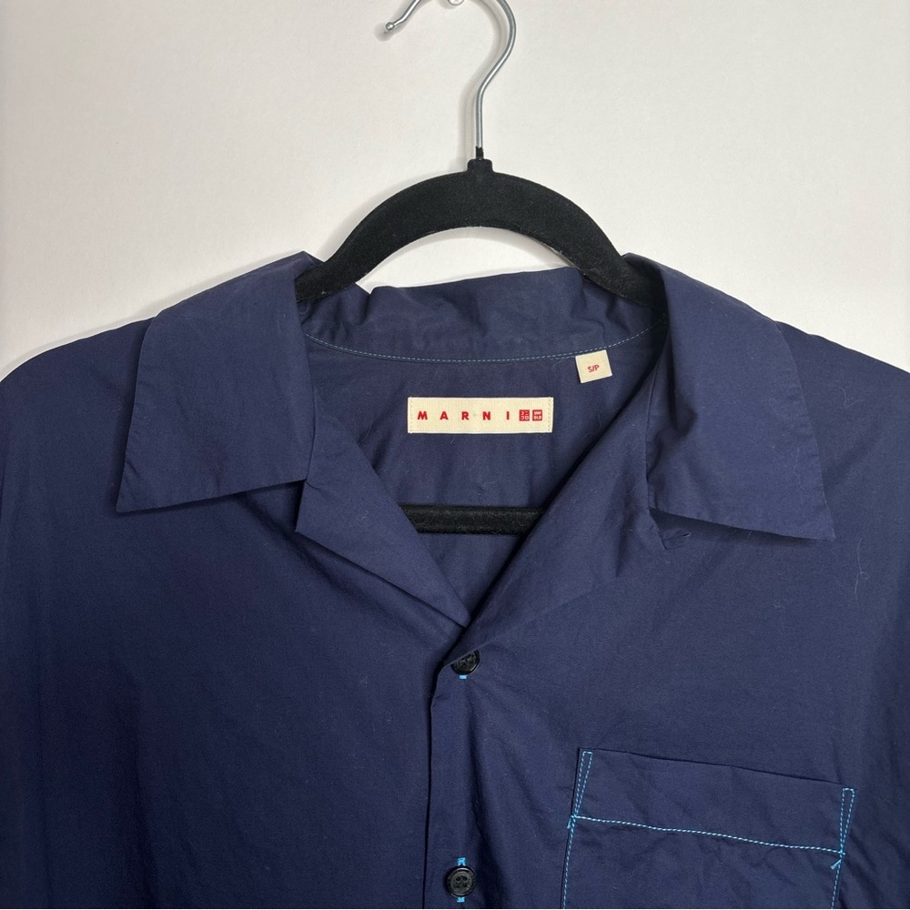 Marni x Uniqlo Oversized Navy Blue Short Sleeve Open Collar Shirt Size Small - Picture 3 of 8